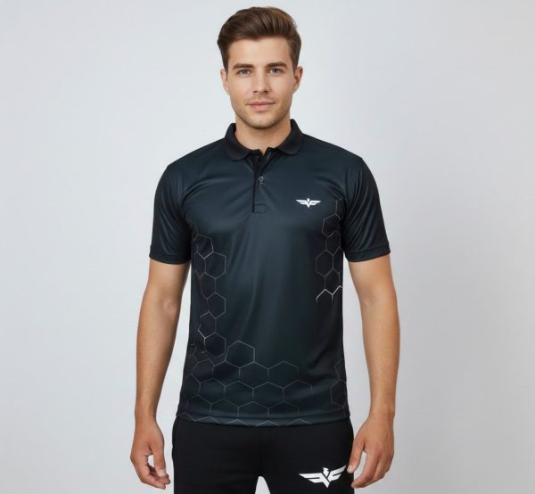 Model wearing Falcons Performance Tee half sleeve sublimated Dri-FIT sports shirt in vibrant color suitable for gym training running and casual wear