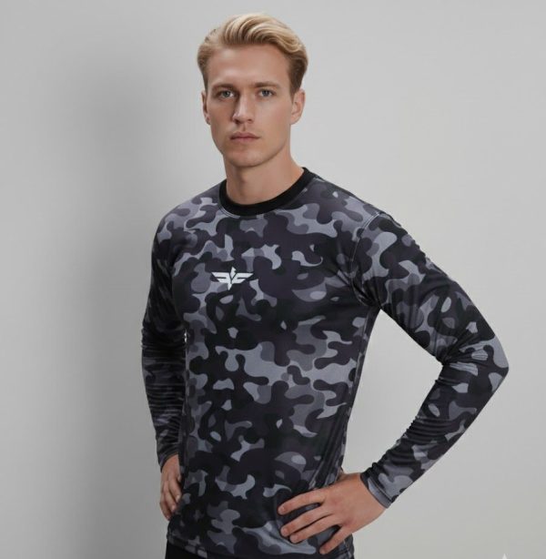 Model wearing Falcons Performance Tee Full sleeve sublimated Dri-FIT sports shirt in vibrant color suitable for gym training running and casual wear